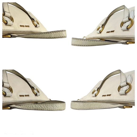 Miu Miu Pebbled Leather Crossbody Shoulder Hand Bag Satchel East West Off White - Picture 14 of 17